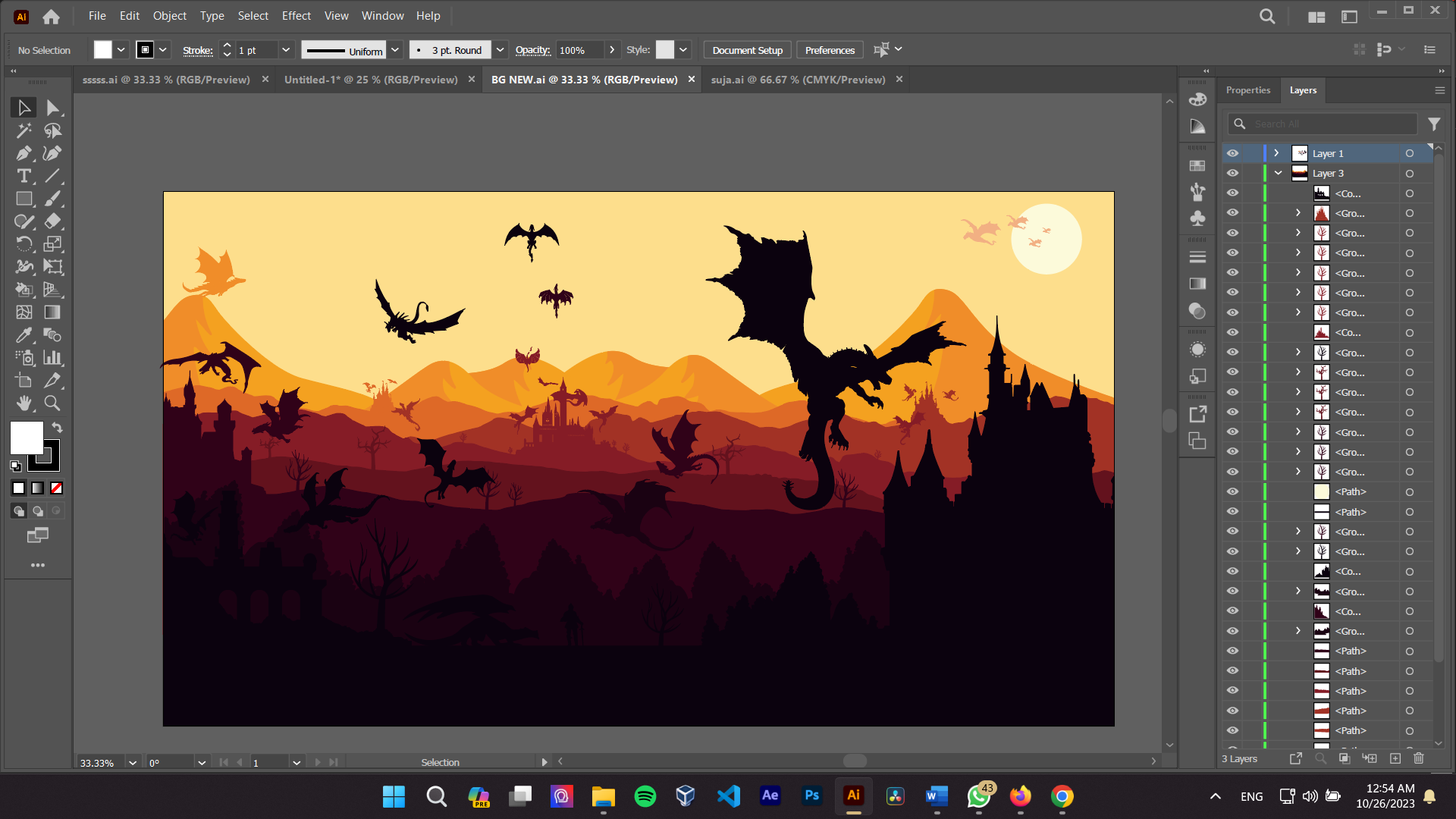 Dragon Realm Twilight — Fantasy Vector Art